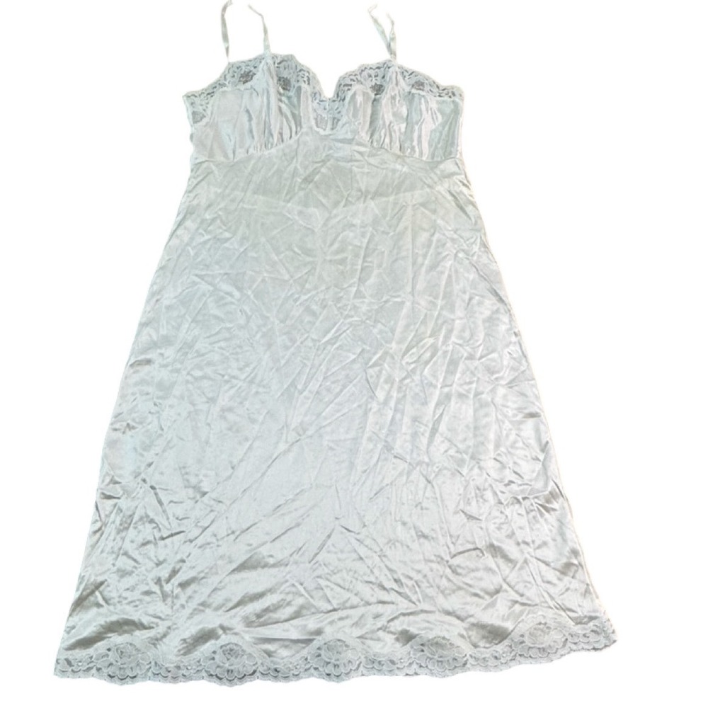 Vintage Mel-Lin‎ USA Nylon Full Slip Size 38 White Lace Trim Midi Lingerie RN